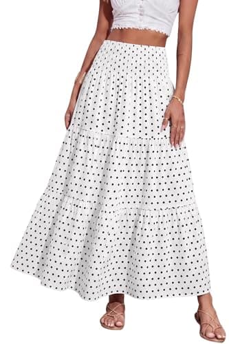 CFLONGE Summer Maxi Skirts for Women 2026 Fashion Boho Long Skirt Trendy Floral High Waist A Line Beach Skirt Vacation Outfit(White Pockets,XX-Large) - Image 1