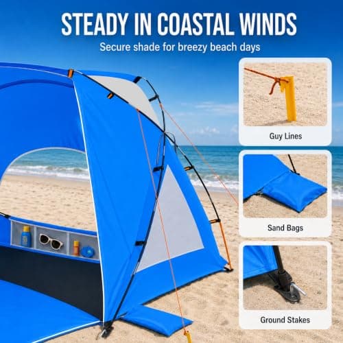 Beach Tent, Portable Sun Shelter for 2/3/4/6-8 Person with UPF 50+ UV Protection, Easy Setup Waterproof Beach Shade Canopy Cabana for Family Outdoor and Picnics, Fishing with Carrying Bag - Thumbnail 6