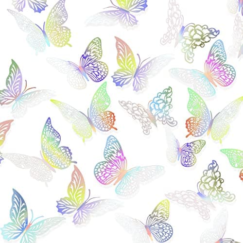 3D Gold Butterfly Wall Decor 3 Sizes 4 Styles Butterfly Party Decorations Cake Decorations Removable Stickers Wall Decor Room Mural Metallic Kids (Laser Colored, 96Pcs) - Image 1