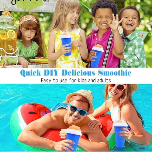 Slushie Cup 2 Pack DIY Slushy Maker Cup Frozen Magic Squeeze Cups for Juice Milk Yogurt Ice Cream Make, DIY Smoothie Cooling Cups with Lid & Straw for Kids Friends Family - Thumbnail 6