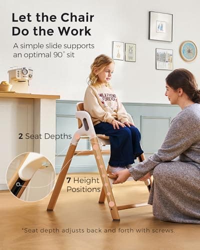 Momcozy DinerPal Wooden High Chair for Babies, Toddlers & Adults Up to 308 Lbs, Convertible Baby Highchair with Food-Grade Tray, Dishwasher-Safe, Adjustable & Ergonomic, Natural Wood - Thumbnail 5