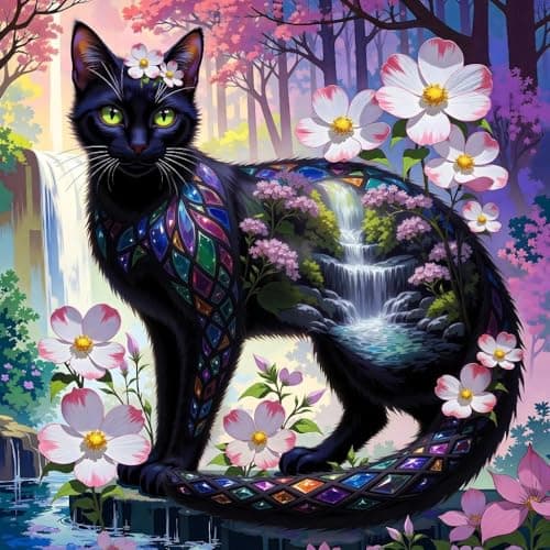 Lophomie Diamond Art Kits for Adults, 5D DIY Cat Diamond Painting Kits for Beginners, Diamond Dots Kits Gem Arts Crafts for Home Wall Decor 14x14in - Image 1
