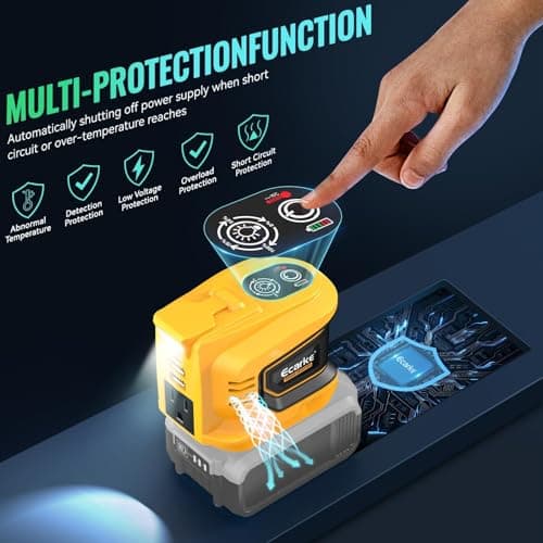 Ecarke 200W Portable Power Inverter Compatible with DeWALT 20V Battery, DC 20V to AC 110V Power Station with 1 AC Outlet, 2 USB, 1 Type-C & LED Light, for Outdoor Emergency Use (No Battery) - Thumbnail 2