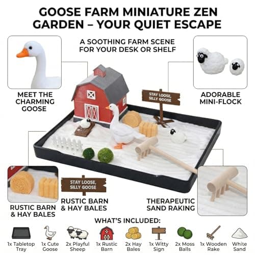 CMLDGIA Funny Goose Zen Garden Kit, Mini Sand Box Desk Accessories for Office, Stress Relief Gift, Desktop Decor, White Elephant Gift - Thumbnail 2