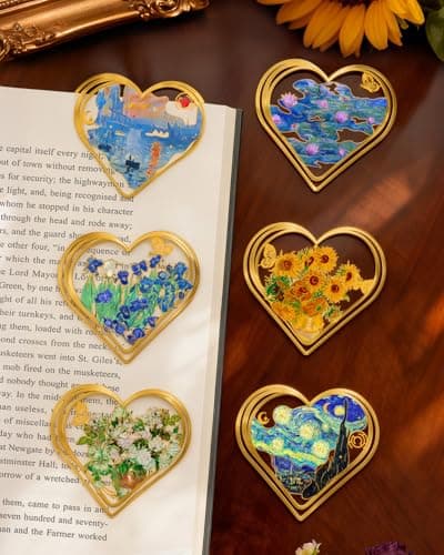 HOMTEK 6pcs Metal Clip Heart Bookmarks for Reading Women,Van Gogh Monet Oil Painting Theme Cute Butterfly Hollow Corner Page Book Marks for Women,Teachers,Students,Reading Accessories for Book Lovers - Image 1