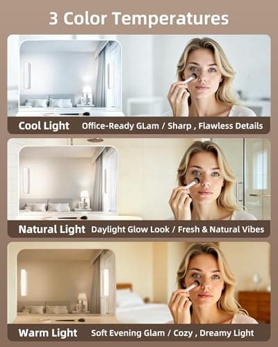 EZVALO 2 Pack Wireless Makeup Light, Rechargeable Vanity Lights for Mirror with 3 Color Modes, Stepless Dimming, Touch Control & Adjustable Angle, Cordless Bathroom Mirror Light, Gift for Women - Thumbnail 3