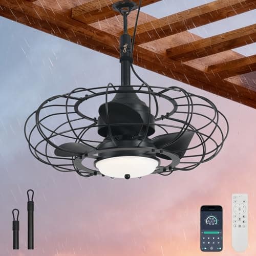AHAWILL Outdoor Ceiling Fan with Light,20in Gazebo Fan with Remote and APP, 6 Speed,Dimmable 3 Color,Waterproof Cage Fan for Patio,Porch, Pergola,Canopy (dark black) - Image 1