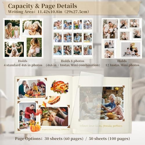 Vienrose Scrapbook Album 12" x 12", Large Linen Photo Album with Writing Space, DIY Scrapbook Supplies for Wedding, Baby, Family Memories & Travel (50 sheets / 100 pages, Grass Green) - Thumbnail 3