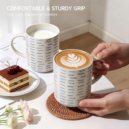 ALOFMO Coffee Mugs Set of 6, 17oz Ceramic Mugs with Handpainted Blue Gray Stripe Pattern, Modern Stackable Coffee Cups, Dishwasher and Microwave Safe Mugs for Home & Office - Thumbnail 6