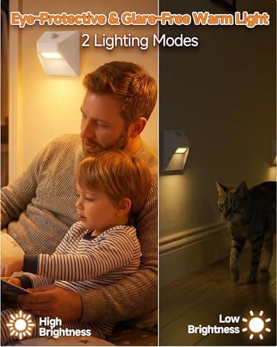 DANCINGBOAR 3 Pack Motion Sensor Stair Lights Indoor, 2200mAh Rechargeable Night Light with Magnetic Mount, Hallway Lights, Stick-On Lights for Stairs Hallway Bedroom Bathroom Closet Cabinet (White) - Thumbnail 6