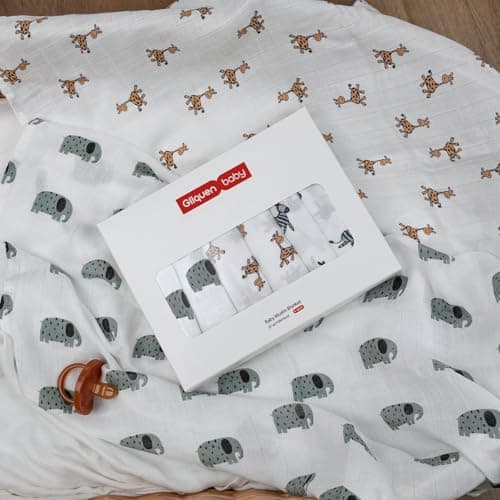 GLLQUEN BABY Receiving Blanket Boy Cotton Muslin Swaddle Blankets Girl Newborn Squares Breathable & Soft Thin Baby Blankets Cloths Double Absorbent Infant Swaddling Wrap - 6 Pack (Giraffe) - Thumbnail 6