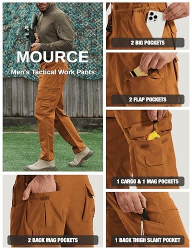 MOURCE Hiking Pants Men Lightweight Quick Dry - Water Resistant Mens Cargo Work Pants with 9 Pockets Ripstop Tactical Brown L - Thumbnail 5
