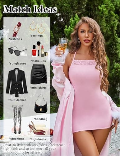 Avidlove Lingerie Set Modal Sleepwear Halter Neck Full Slip Tight Night Gowns for Adult Sleeveless Nightgown (Pink,M) - Thumbnail 5