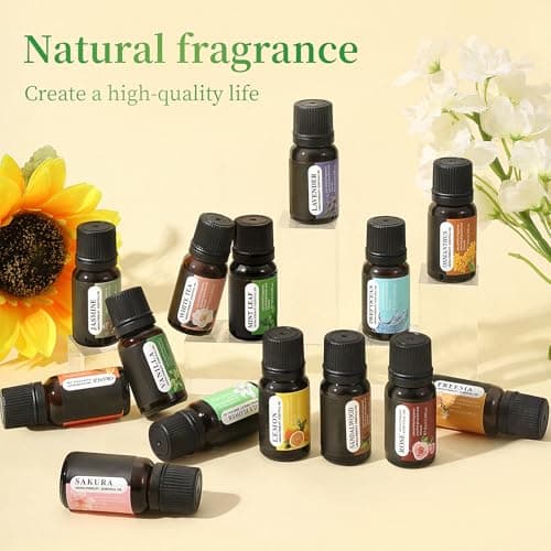 Essential Oils Set, 12 Scents, 10 ML Bottles, Lavender, Lemon, Rose, Jasmine, Vanilla, Sandalwood and More, for Humidifiers, Diffusers, Aromatherapy - Thumbnail 2
