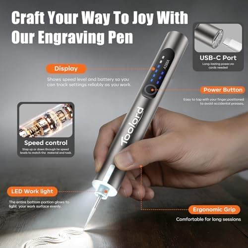 Engraving Pen with LED Light,HollowCup Motor,Cordless USB Rechargeable Rotary Tool for Metal,Wood,Glass and Plastic,DIY Engraving Kit with 30 Bits,Silver - Thumbnail 2