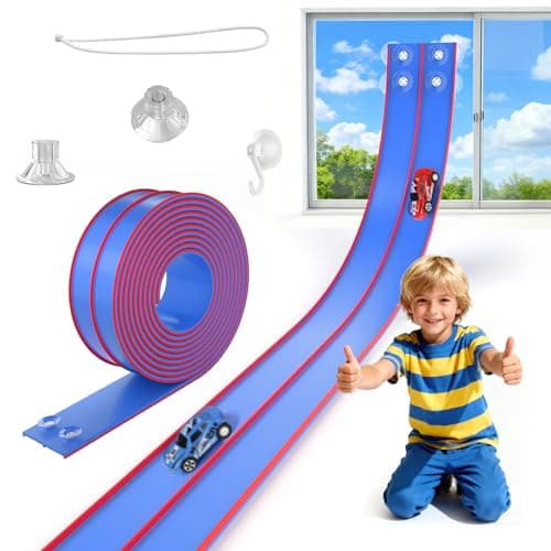 TAEMVV 15 Ft Dual Flexible Race Track for Kids, DIY Ramps Car Track Set Compatible with Hot Wheels 1/64 Diecast Cars, Reinforced Suction Cup for Boys Girls 3+, Blue&Red - Image 1