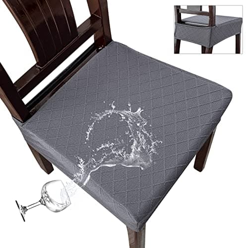 Genina Waterproof Seat Covers for Chairs,Set of 6 Dining Room Chair Seat Covers for Kitchen,Stretch Jacquard Removable Washable Dining Chair Slipcovers Protectors,No Rear Covers, Dark Grey - Image 1