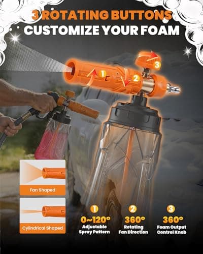 maXpeedingrods Foam Cannon for Pressure Washer, Wide Mouth Quick Release Car Wash Foam Gun with Adjustable Soap Cannon, Thick Snow Foam, 1/4'' Quick Connector, with 2 Orifice Nozzle (Transparent) - Thumbnail 2