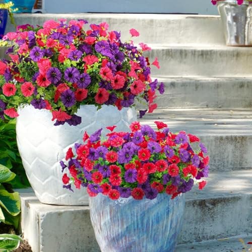 ADXORA 12 Bundles Morning Glory Artificial Flowers for Outdoor Decoration UV Resistant Fake Plastic Plants Artificial Greenery for Indoor Outdoor Garden Patio Window Box Home Decor - Thumbnail 4