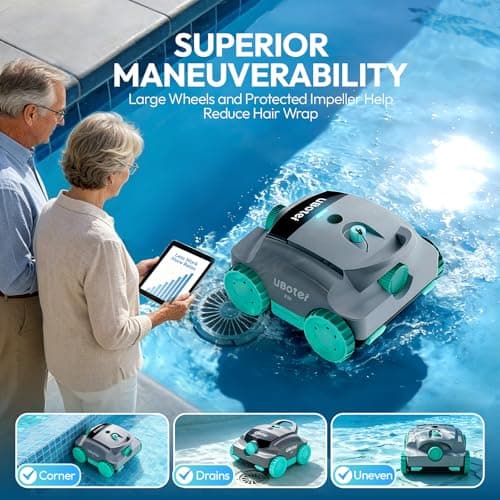 Pool Vacuum,UBoter E10 Cordless Robotic Pool Cleaner, Dual-Layer Filtration,Powerful Obstacle Crossing, Enhanced Edge & Corner Cleaning,120-Min for Above-Ground & Flat-Bottom Pools to 860 Sq.Ft - Thumbnail 3