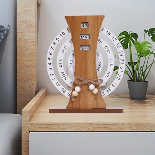 Perpetual Calendar, Wooden Disc Perpetual Desk Calendar, Wooden Disc Calendar, Gift Manual Rotating Wooden Block Calendar for Home Office Desk Date Week Month - Thumbnail 5