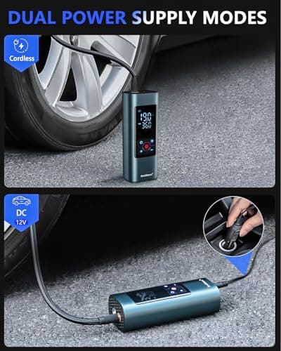Tire Inflator Portable Air Compressor: Cordless Air Pump for Car Tires 150PSI - Tire Pump with Pressure Gauge for Car Bike Motorcycle Balls (Grey Blue) - Thumbnail 5