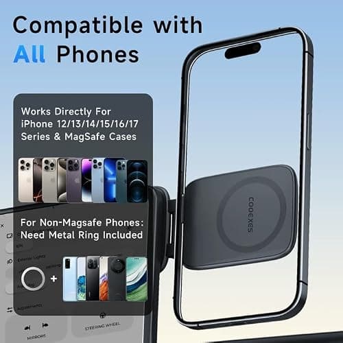 COOEXES Magnetic Phone Holder for Car, MagSafe Car Mount with Dual Side Strong Magnets,Ultrathin Adjustable Cell Phone Holder, Car Accessories for Women Men, Fit for All Phone, Dashboard, Laptop, Gym - Thumbnail 5