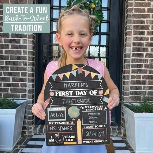 My First Day of School Sign with Marker -11"x14" Double-sided & Reusable Back to School Sign Board and Photo Prop for First and Last Day, Kindergarten PreK Preschool Chalkboard Back to School Supplies - Thumbnail 3