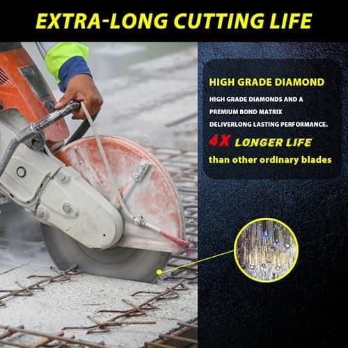 RHAPSODY 12 Inch Laser Welded Diamond Saw Blade, Segmented Supreme Diamond Blade All Purpose Dry/Wet Cutting Hard/Reinforced Concrete, Asphalt,Granite, Masonry, Brick, Block,1"-20mm Arbor - Thumbnail 5