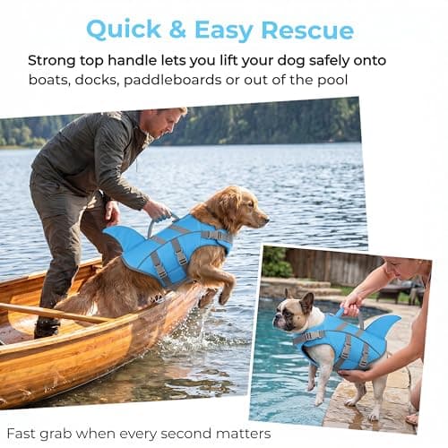 Dogcheer Dog Harness-Style Life Jacket Shark, Reflective Dog Life Vest for Swimming Boating, Adjustable Puppy Swim Vest, Pet Floating Device for Small Medium Large Dogs - Blue, XS - Thumbnail 4