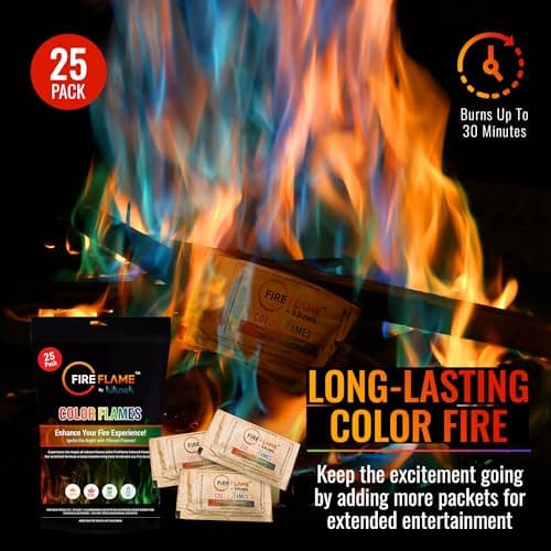 Fireflame Fire Color Changing Packets - Colorful Fire Flames Packets - 25 Pack - for Outdoor Pit, Fireplace, Bonfire, Campfire, Camping Accessories for Kids & Adults - Thumbnail 3
