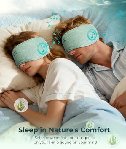 MUSICOZY Bluetooth 5.4 Sleep Headphones Eye Mask with Seaweed Fiber Cotton, Ultra Soft Fully Wrapped Sleep Mask with Headphones for Side Sleepers, 14 Hours Playtime, Gifts for Men Women - Thumbnail 2