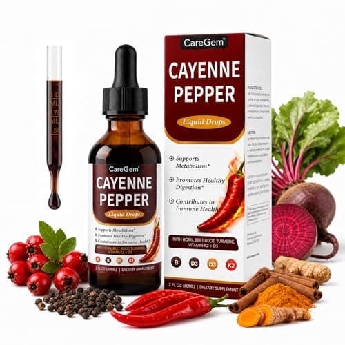 CareGem Cayenne Pepper Drops with Vitamin D3 K2 MK-7-30:1 Organic Beetroot & Hawthorn - Advanced Circulation & Blood Flow Support - Berberine, Turmeric, Panax Ginseng - 2 Fl Oz - Image 1