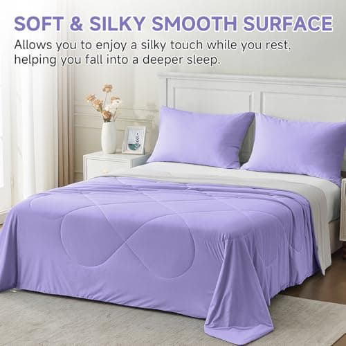 HOMFINE Cooling Comforter Queen Size, Purple Summer Cooling Blanket for Hot Sleepers and Night Sweats, Japanese Double-Sided Cold Tech Fabric Q-Max 0.45, Soft Breathable Silky Smooth Lightweight - Thumbnail 4