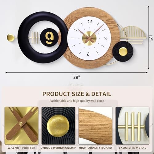 38x17 Inch Modern Silent Battery Powered Wall Clock for Living Room Decor - Thumbnail 2