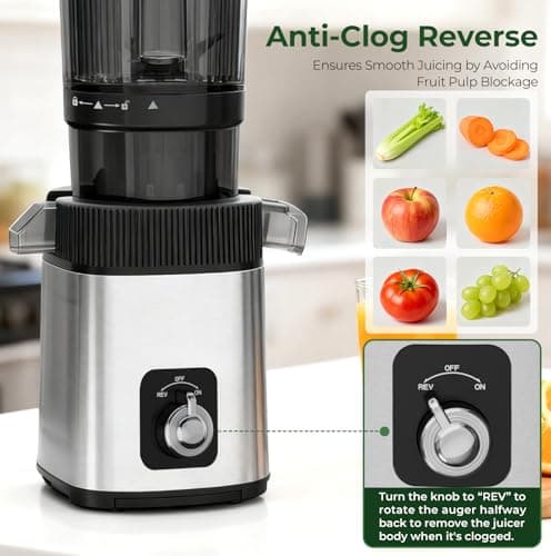 Cold Press Slow Juicer Machine, Compact Slow Masticating Juicer for Vegetables & Fruits, 4.4" Wide Feed Chute, Easy to Clean Stainless Steel Juice Press, Dishwasher Safe, High Juice Yield - Thumbnail 5