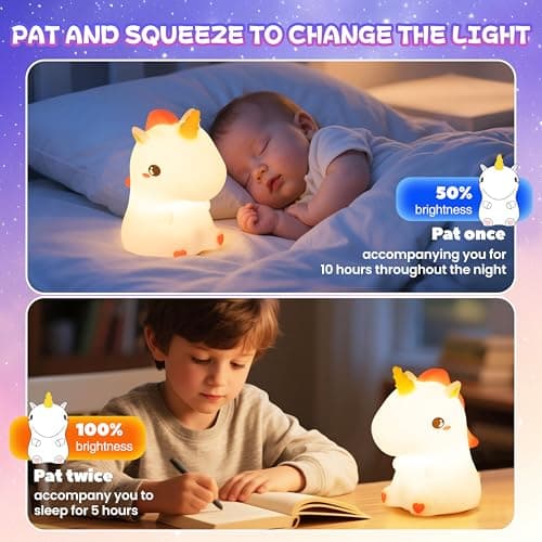loatme Night Light for Kids, Rechargeable Dimmable Silicone LED Nightlight with 7 Colors, Baby Nursery Night Lamp, Touch Squishy Lamp, Cute Gifts for Girls, Boys, Toddler Room Decor, Unicorn - Thumbnail 5