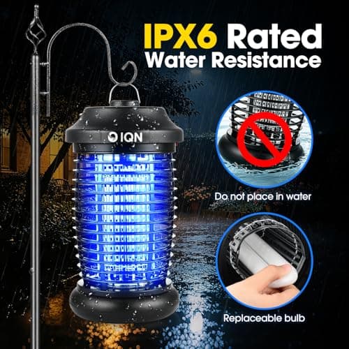 Bug Zapper Outdoor, Plug-in Electric Mosquito Fly Zapper, 15W Light & 4200V Grid, On/Off Switch, Mosquito Traps & Killer for Home, Kitchen, Patio, Backyard and More (Black) - Thumbnail 4