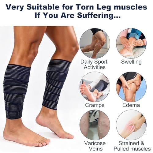 Wrap Around Calf Brace, Adjustable Elastic Bandage Sleeve for Lower Legs, Thigh, Ankle, Compression Sleeves Support for Varicose Veins, Edema, Swelling, Soreness, Shin splints, 1 Pair Calf Guards 70.87″‌ Dark Blue - Thumbnail 5