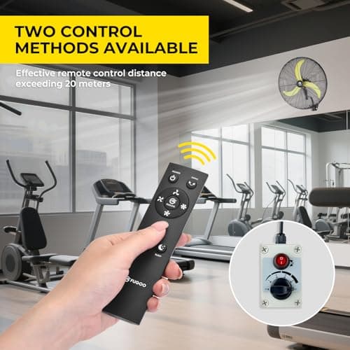 FUGOO 24" Quiet Outdoor Oscillating Wall Mount Fan With Remote Control,All Sealed BLDC Motor,4-Speed Waterproof Outdoor Fan, Heavy Duty Industrial Wall Fans for House,Patios,Garage,Warehouse 5000CFM - Thumbnail 2