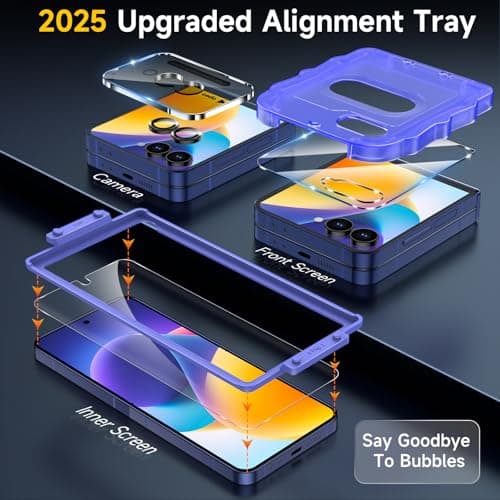 YWXTW EZ Alignment for Samsung Galaxy Z Flip 7 Screen Protector, [Strengthen Crease Test] 4Pcs Inner Soft EPU Film+2Pcs Front Display Tempered Glass+1 Set Camera lens Protector, Anti Scratch - Thumbnail 2