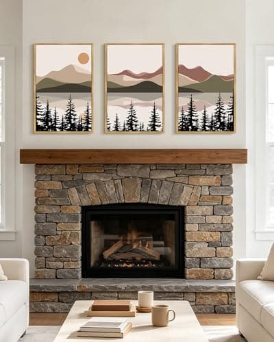 KUVIOKE Watercolor Mountain Landscape Framed Wall Art Laker Tree Boho Nature Artwork Painting Bohemain Farmhouse Rustic Home Decor 16x24in (Natural Framed) - Thumbnail 6