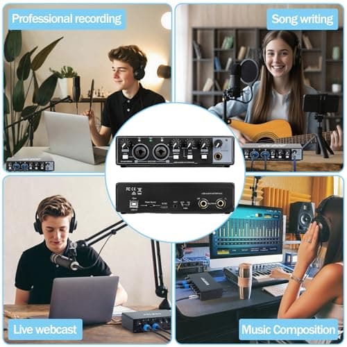 Jolgoo 2x2 USB Audio Interface, 24-Bit/192kHz Professional Audio Interface for Recording, Streaming and Podcasting, with +48V Phantom Power, Low Latency, Works with Mac/PC/Smartphone - Thumbnail 4