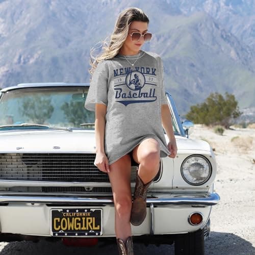 Oversized New York Baseball Shirt : Women Baseball Shirts Baseball Graphic Short Sleeve Tee Tops - Thumbnail 4