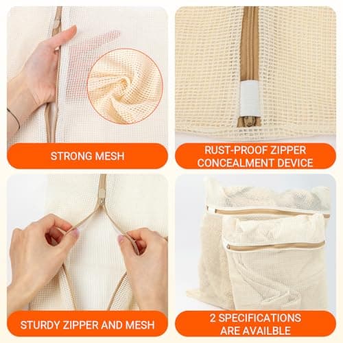 6Pcs Organic Cotton Mesh Laundry Bags for Delicates, Durable Mesh Wash Bags, Sturdy Zipper Laundry Bag for Underwear, Clothes, Shoes, Socks, (3 Large, 3 Medium) - Thumbnail 4