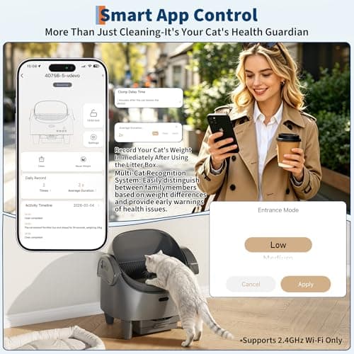 Automatic Cat Litter Box, Self-Cleaning Litter Box with Open-Top Design, 15-Layer Safety Protection System & Smart App Control, Electric Cat Litter Box with Adjustable Entry Height & Odor Control - Thumbnail 5
