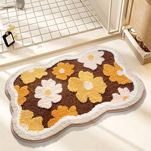 TIQOGRZP Flower Bath Mat, 32" x 20" Cute Bath Mats,Soft Retro Floral Bathroom Rug,Non Slip TPR, Machine Washable Bathroom Mat,for Bathroom Door, Bedroom (Floral Fragrance, 32" x 20") - Image 1
