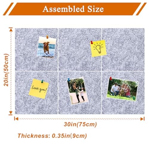 HULAVO Square Felt Cork Bulletin Board Tiles, Self Adhesive DIY Felt Pin Board for Wall 30" x 20" with 35 Pushpins for Office School Home Wall Decor Stickers Memos Photos Display (Light Grey) - Thumbnail 5
