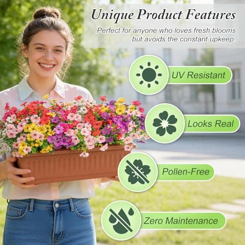Trepcow Artificial Flowers for Outdoors - UV Resistant Realistic Spring Fake Flowers,16 Bundles Faux Flowers Bulk for Outdoor&Indoor Decor,Fake Plants for Garden,Porch,Window Box,6 Multicolor - Thumbnail 2