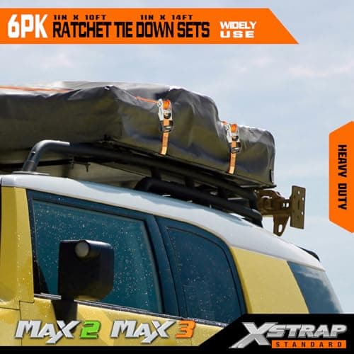 XSTRAP STANDARD 6-Pack Ratchet Tie Down Straps Set - 1 Inch 4 x 14ft & 2 x 10ft Tie-Down, 3300 lbs Break Strength Heavy Duty Cargo Straps with Coated S-Hooks for Moving, Motorcycle, Truck, Trailer - Thumbnail 3
